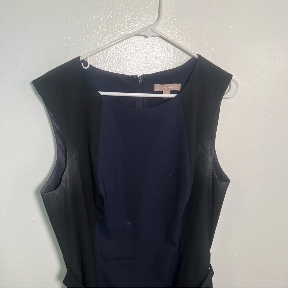 Banana Republic Womens Size 14 Wool Colorblock Sheath Dress Navy Blue Black Belt